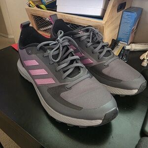 Adidas Gray and Pink Athletic Shoes with Mesh Upper